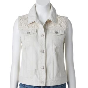 Mudd® Crochet Yoke Ripped Denim Vest